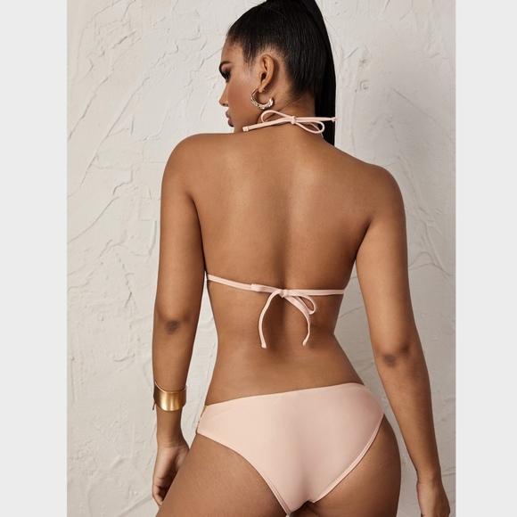 Strappy Light Pink and Gold Swimsuit - Picture 3 of 6